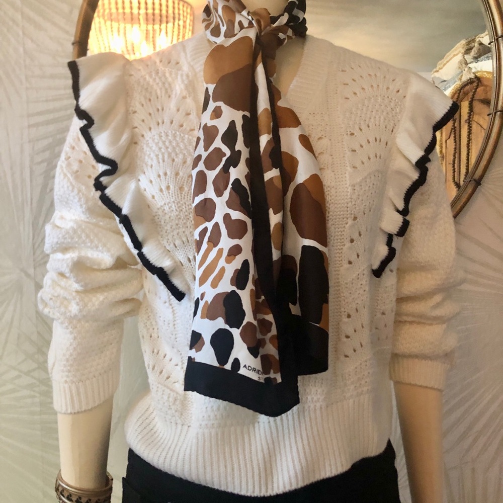 Adrienne Landau Brown, Tan & Black Giraffe Print 100% Silk Scarf